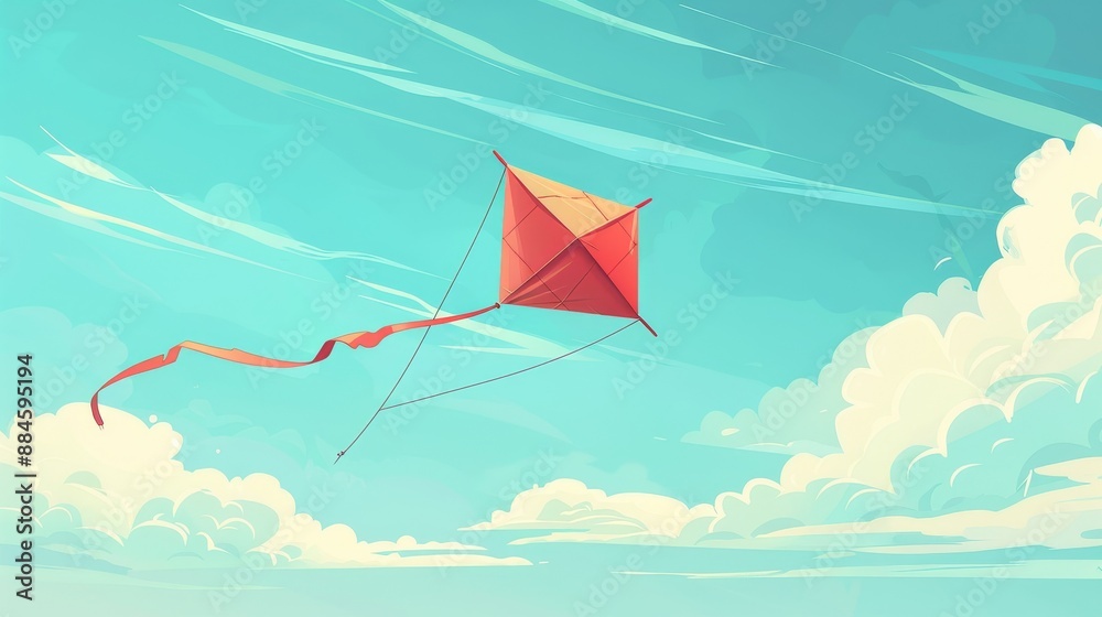 Kite flat vector illustration depicting a traditional kite with a long tail, ready to fly in the sky. Kite flat vector illustration depicting a traditional kite with a long tail, ready to fly in the sky.