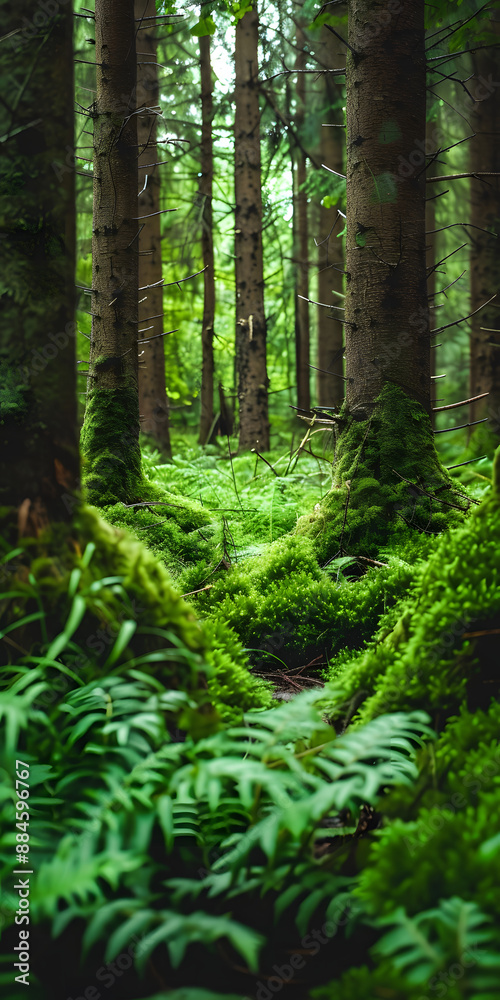 Floresta Serena com Árvores Altas e Frondosas Floresta Serena com Árvores Altas e Frondosas