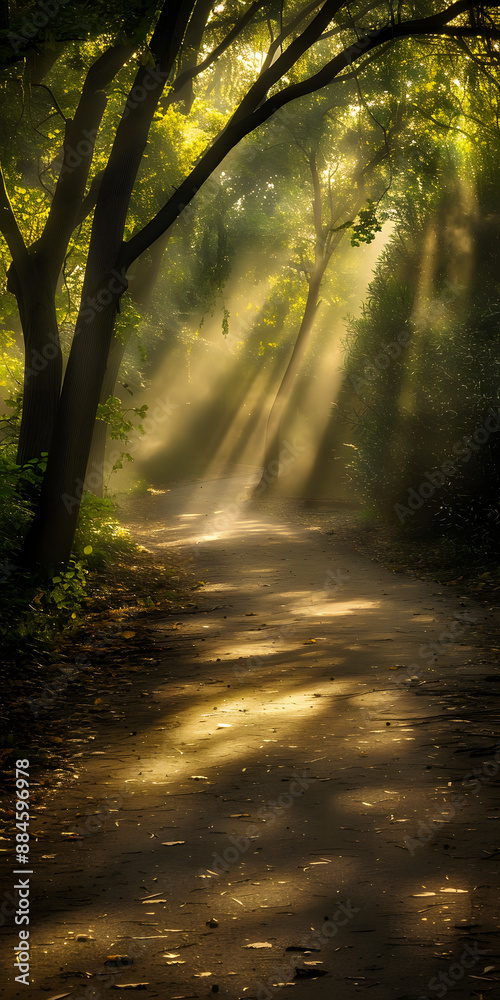 Fototapeta premium Trilha na floresta iluminada pelo sol