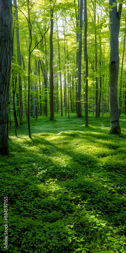 Floresta Tranquila com Foliagem Verde Vibrante photo