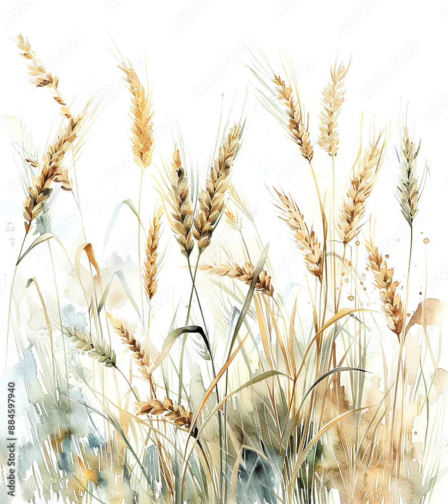 Obraz premium wheat ears isolated on white background in watercolor painting style