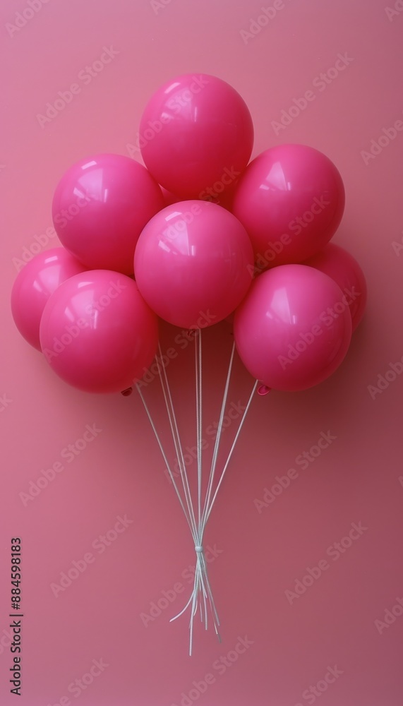Nine Pink Balloons Tied Together on a Pink Background, Festive Decoration for Parties Nine Pink Balloons Tied Together on a Pink Background, Festive Decoration for Parties