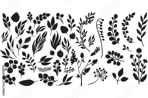 Black flower set silhouettes design