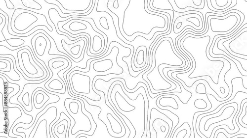 Abstract animated outline topographic map lines. Moving waves on white background. 4K looped animation.