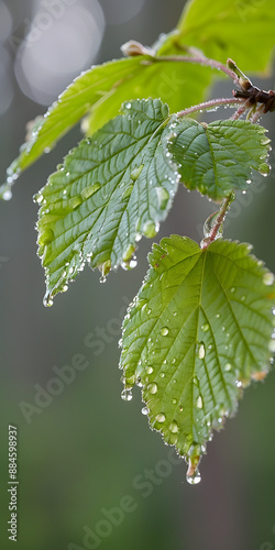 Folhas verdes com gotas de orvalho photo