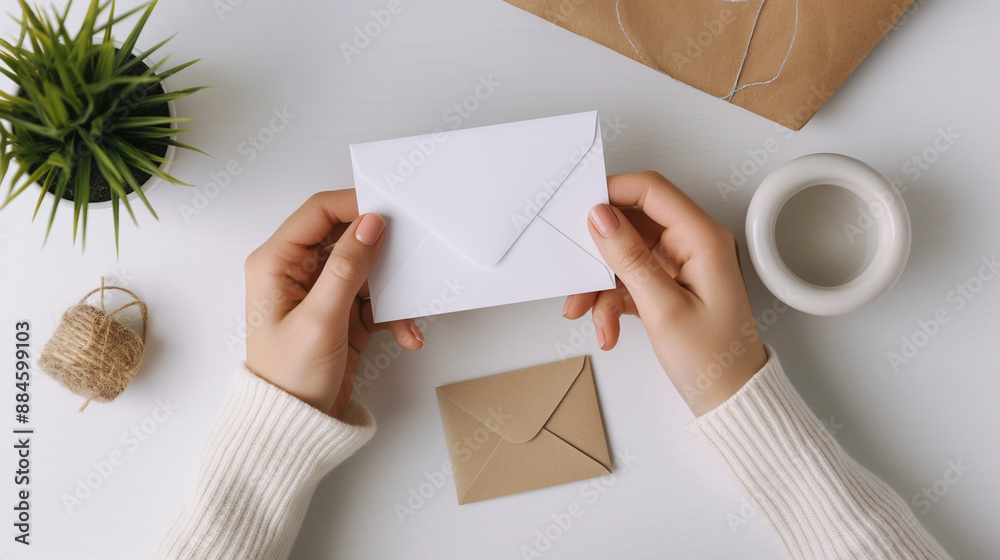 Obraz premium An agent sending a thank-you note to a customer, appreciative and thoughtful, right third copy space