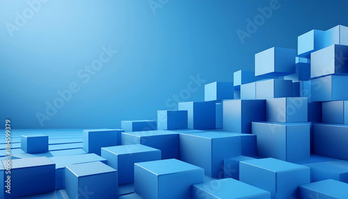 3d Abstract geometric background with blue 3d cubes with copy space