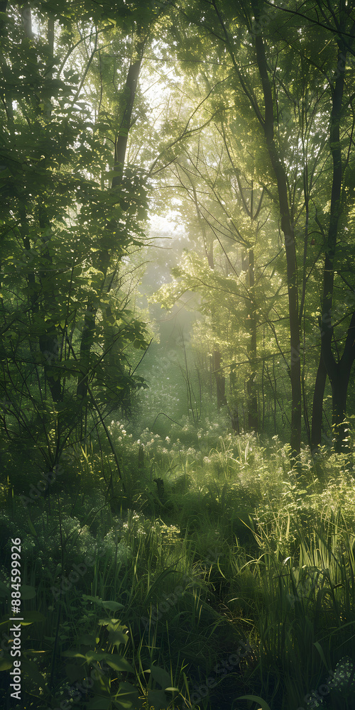 Fototapeta premium Floresta Verdejante Banhada pelo Sol Dourado