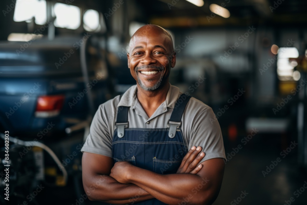 Smiling portrait of a middle aged car mechanic Smiling portrait of a middle aged car mechanic