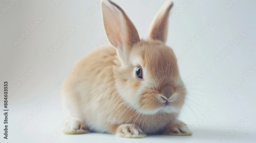 Fototapeta premium Adorable bunny with a curious expression, looking at the camera, isolated on white