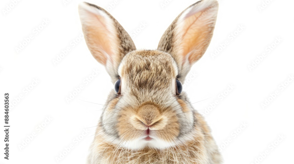 Fototapeta premium Adorable bunny with a curious expression, looking at the camera, isolated on white
