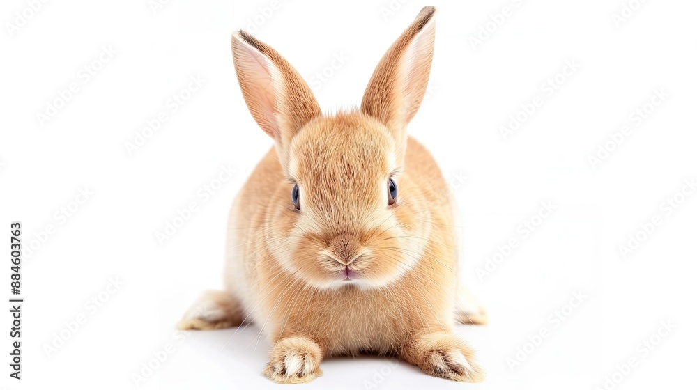 Fototapeta premium Adorable rabbit looking at the camera with curiosity, isolated on a white background