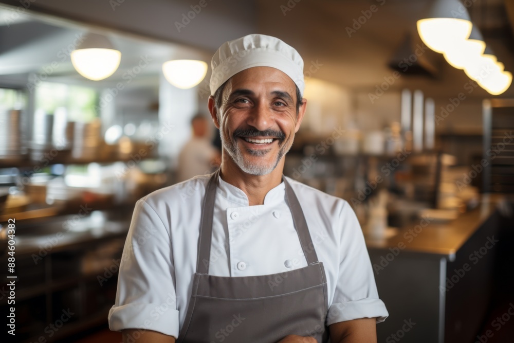 Portrait of a smiling hispanic male chef in kitchen Portrait of a smiling hispanic male chef in kitchen