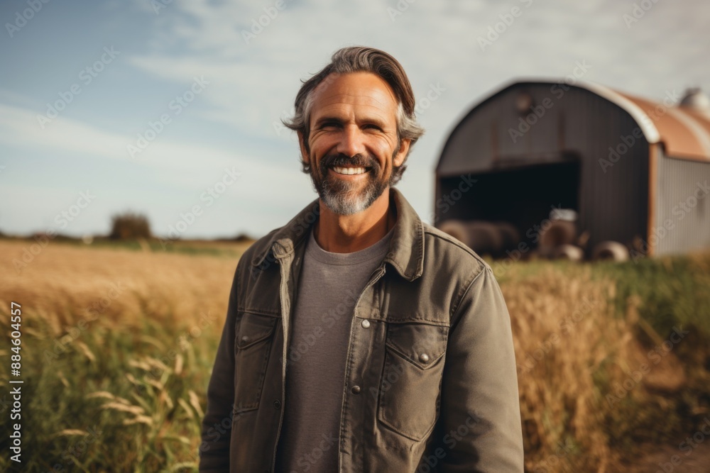 Portrait of a middle aged Hispanic male farmer on field
