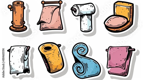 Graffiti stickers collection, isolated cartoon Toilet Paper Holder, white background, vector graphics in clip art style, generated AI