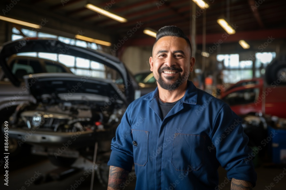 Smiling portrait of a middle aged car mechanic Smiling portrait of a middle aged car mechanic