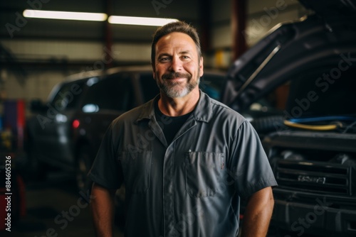 Smiling portrait of a middle aged car mechanic © CojanAI