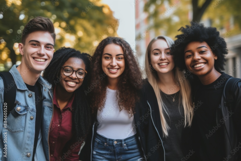 Obraz premium Portrait of a smiling diverse group of students on campus