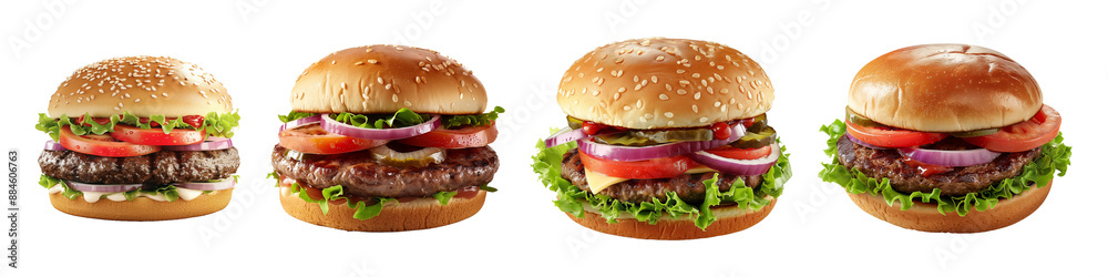 Hamburger or cheeseburger set on transparent background Hamburger or cheeseburger set on transparent background