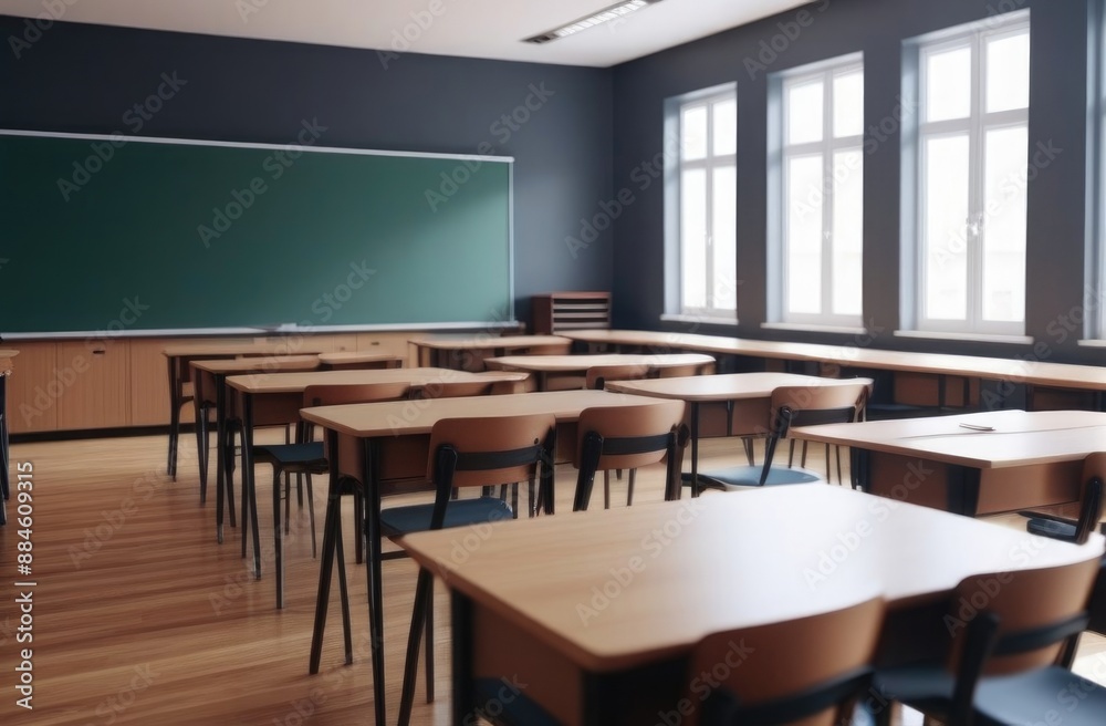 Empty school classroom with a blackboard in the center. Modern school. Empty school classroom with a blackboard in the center. Modern school.