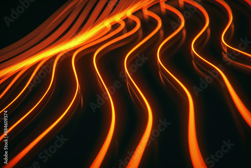 Orange neon tubes on a dark background creating a wavy abstract pattern
