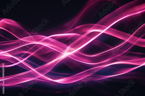 Abstract pink light trails on a dark background creating dynamic wave patterns