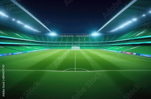 Empty football stadium with lights on. Sports event concept.