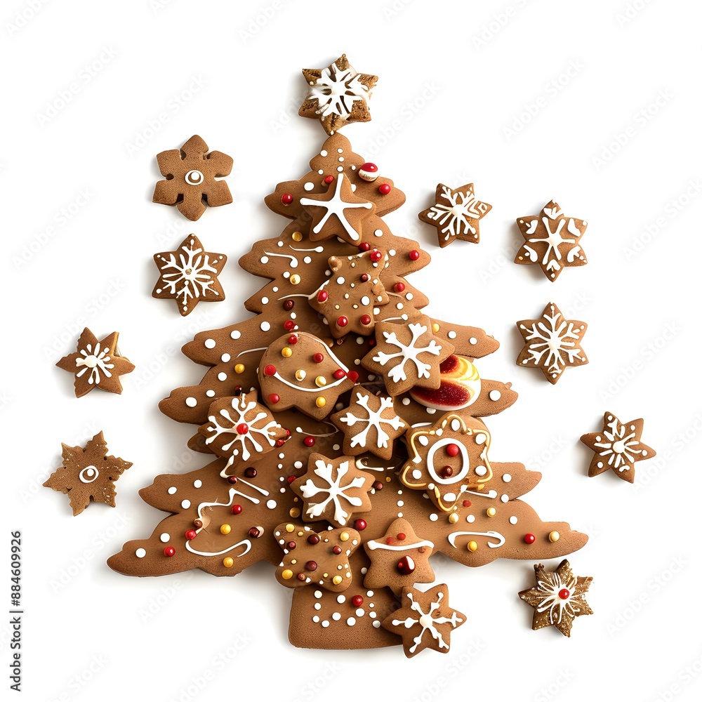 Christmas Sweet Cookie with tree shape and stars are also there on the white background 