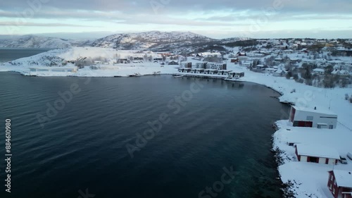 Winter aerial video in nature in Øvre-Alta, Finnmark, Norway. photo