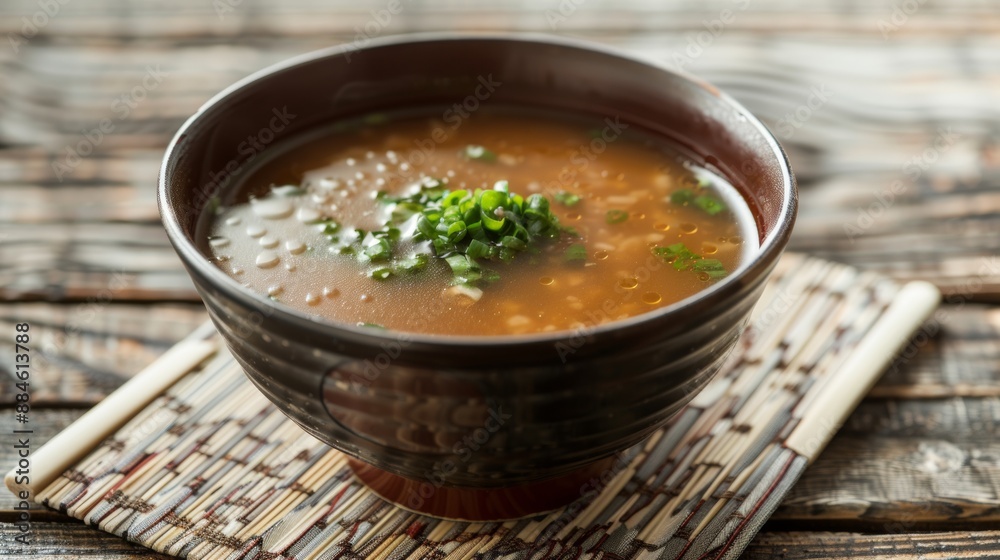 The national cuisine of Japan. Miso soup with brown or red algae. The national cuisine of Japan. Miso soup with brown or red algae.