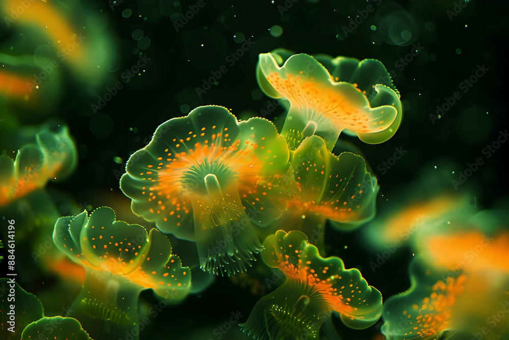 Glowing Green & Orange Sea Life