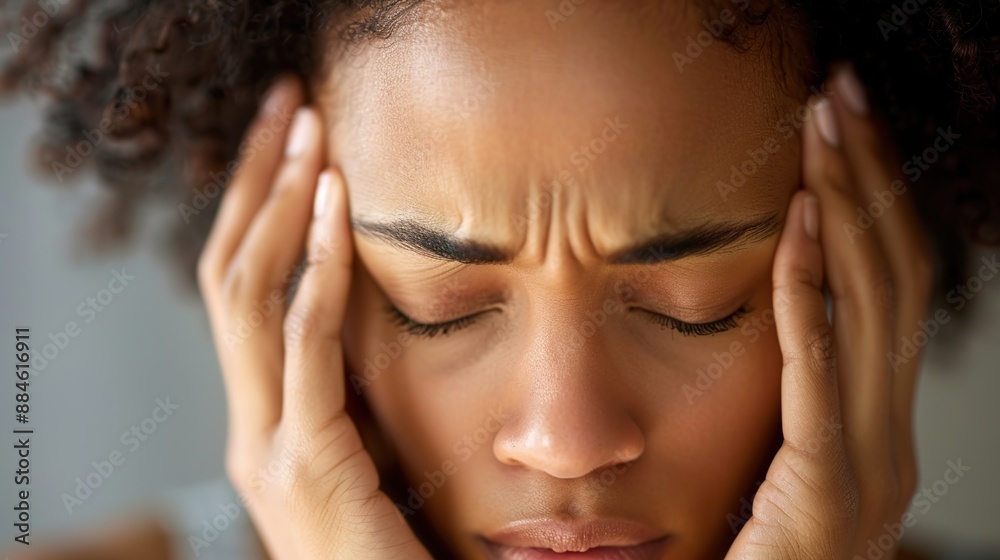 Experiencing Intense Headache - Close-up of Person Holding Head in Discomfort with Closed Eyes Experiencing Intense Headache - Close-up of Person Holding Head in Discomfort with Closed Eyes
