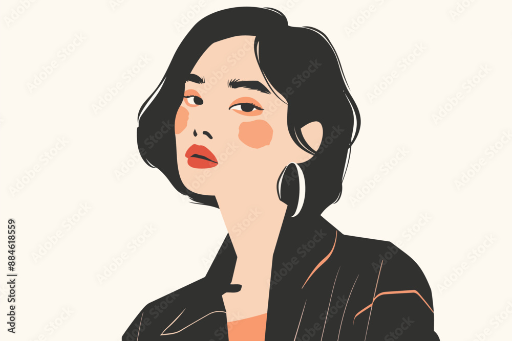 Portrait of a fashionable asian woman Retro futuristi isolated vector style Portrait of a fashionable asian woman Retro futuristi isolated vector style