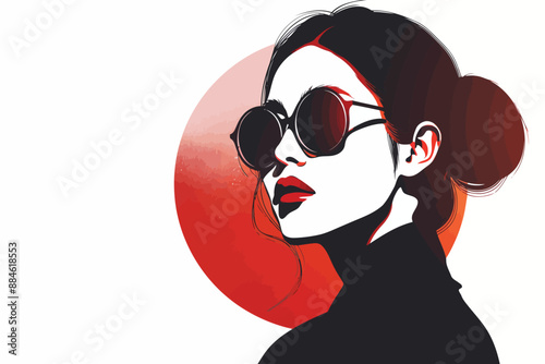 Portrait of a fashionable asian woman Retro futuristi isolated vector style