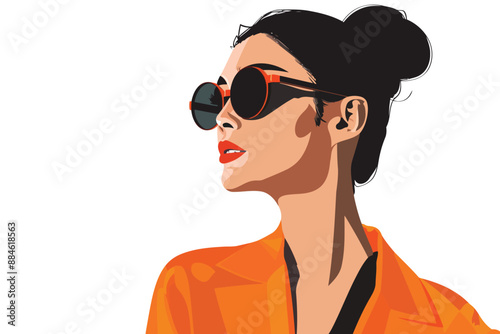 Portrait of a fashionable asian woman Retro futuristi isolated vector style