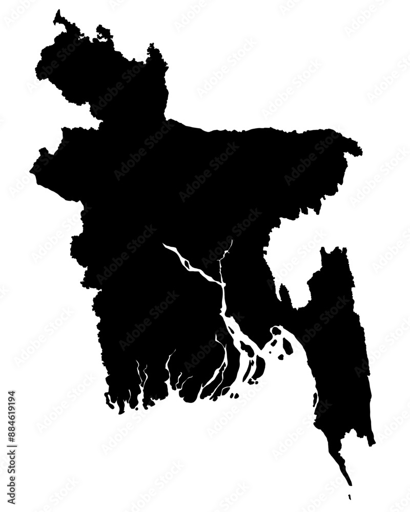 Vector illustration of Bangladesh country map, black on white background