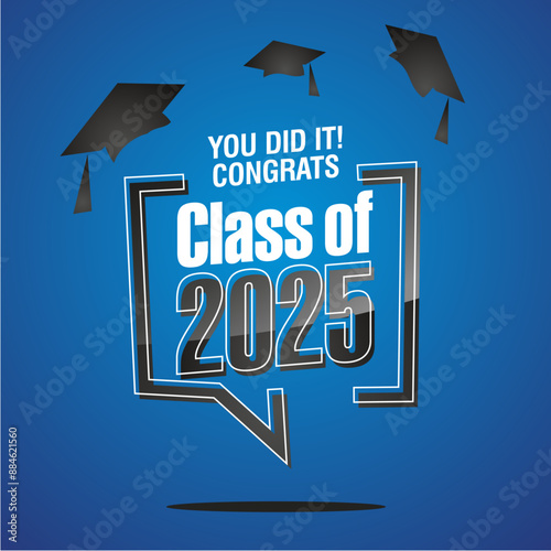 You did it Congrats Class of 2025 neon light logo icon isolated on blue background.ai