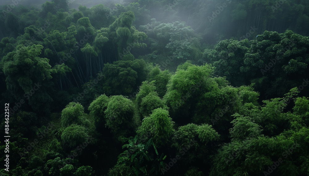 Floresta densa arborizada com bambús na chuva densa e nevoeiro natureza paisagem IA Generativa Floresta densa arborizada com bambús na chuva densa e nevoeiro natureza paisagem IA Generativa