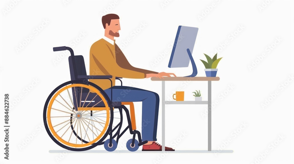 Man in a Wheelchair Working on a Computer Man in a Wheelchair Working on a Computer