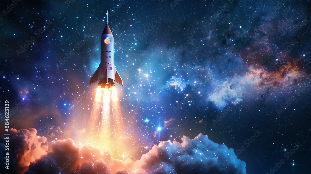 A rocket ship blasts off into space, symbolizing the launch of a new business or the pursuit of ambitious goals. A rocket ship blasts off into space, symbolizing the launch of a new business or the pursuit of ambitious goals.