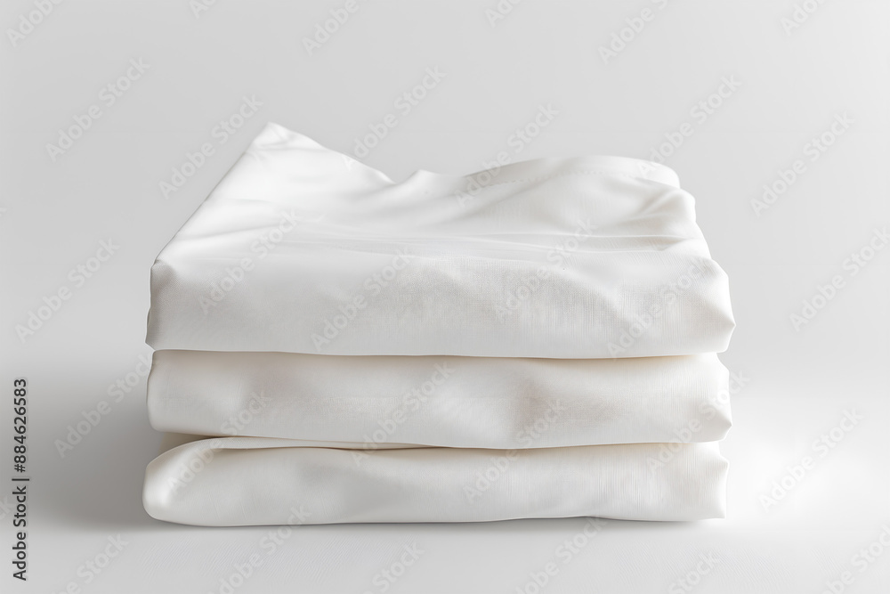 A white sheet is folded and laying on a white background A white sheet is folded and laying on a white background