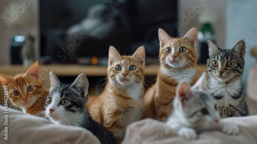 Curious cats looking at home camera close up wallpaper background