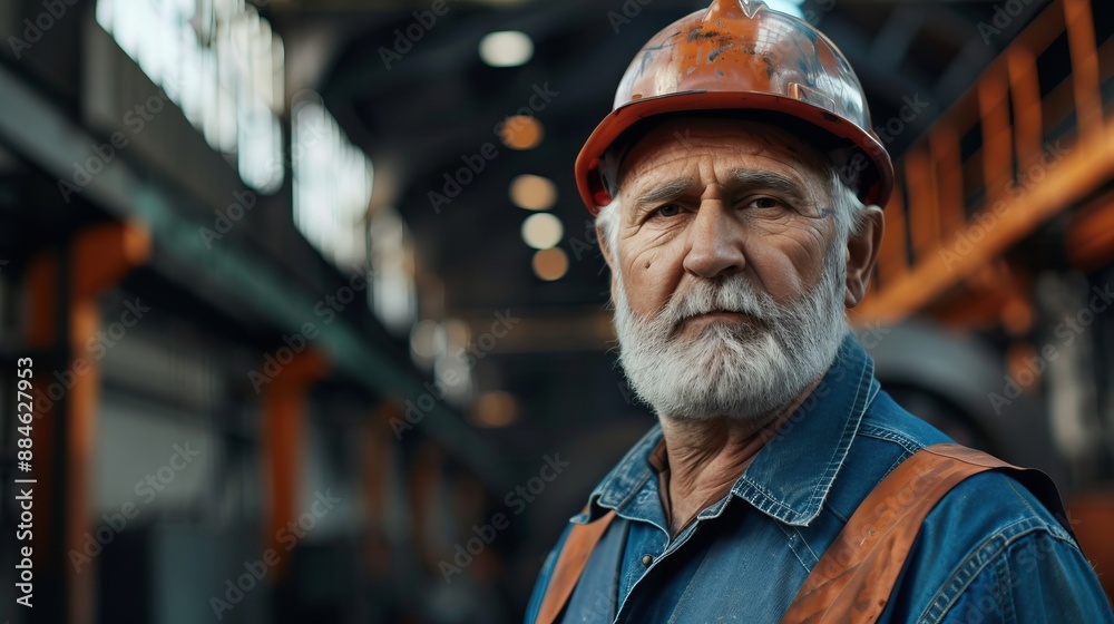 An elderly man with a white beard wearing an orange hard hat and a blue shirt, standing confidently in an industrial setting, demonstrating wisdom and experience. An elderly man with a white beard wearing an orange hard hat and a blue shirt, standing confidently in an industrial setting, demonstrating wisdom and experience.