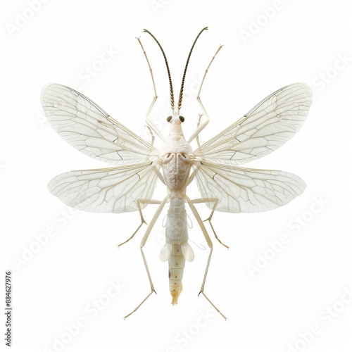 A thrip with slender body delicate wings and detailed antennae,isolated white background,digital art style © Barbera