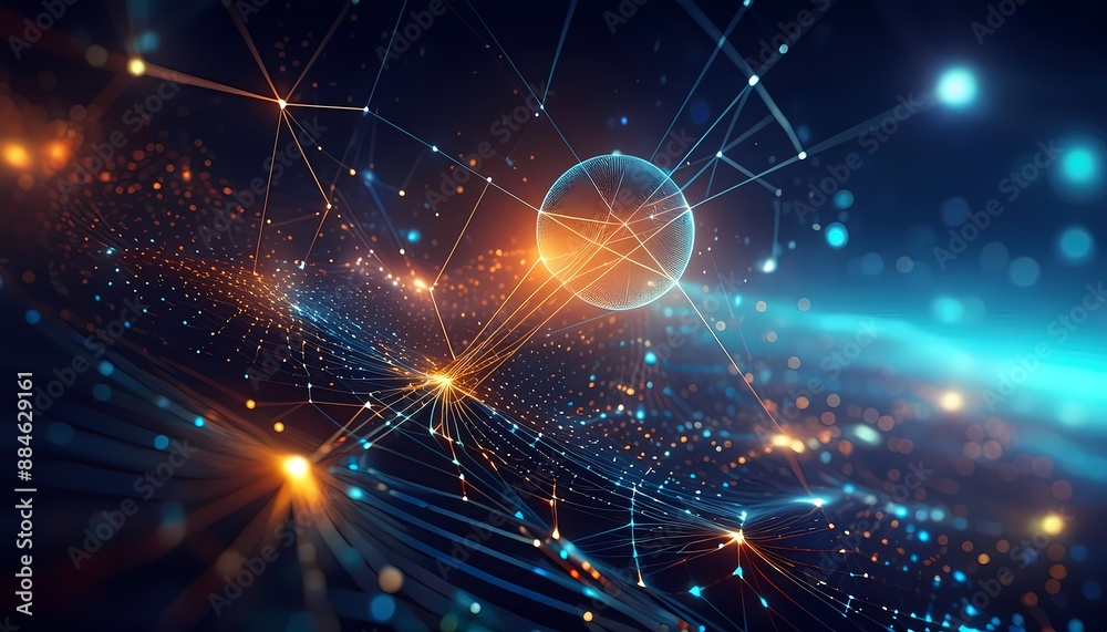 Big data visualisation. Abstract digital particles. Cyber network background. Technology concept with lines and doth gloving. Generative ai image Big data visualisation. Abstract digital particles. Cyber network background. Technology concept with lines and doth gloving. Generative ai image