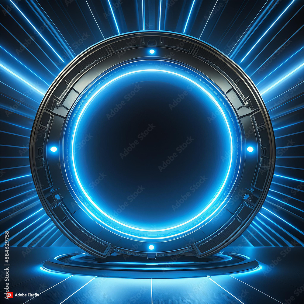 A Striking Contrast A Black Background with a Radiant Blue Neon Circle, Creating a Mesmerizing Halo Effect in the Center, Emanating Light and Mystery A Striking Contrast A Black Background with a Radiant Blue Neon Circle, Creating a Mesmerizing Halo Effect in the Center, Emanating Light and Mystery