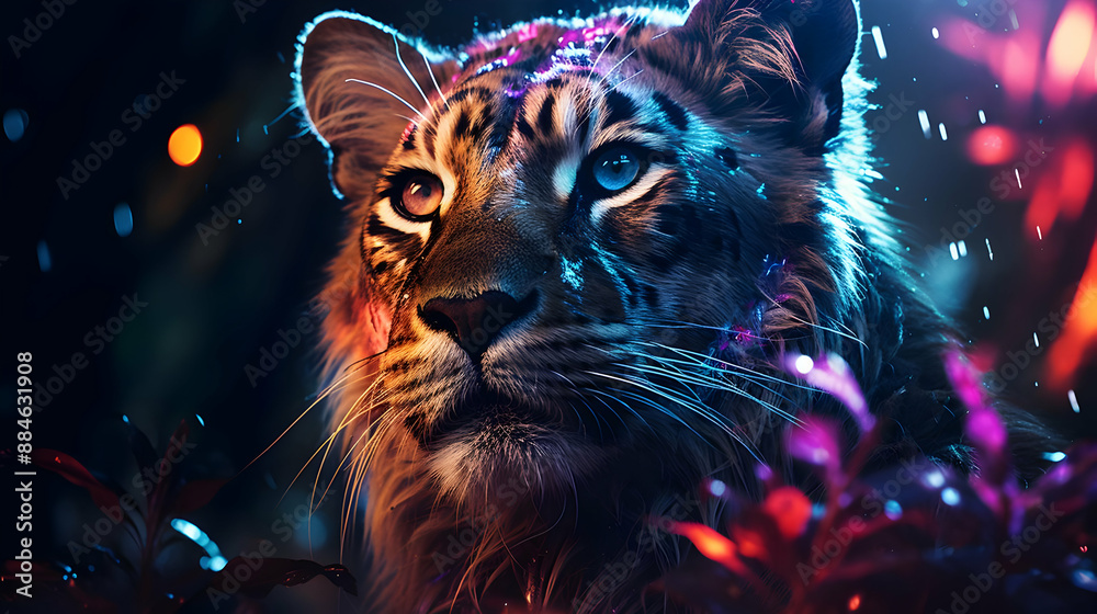 Tiger Portrait in Neon Light Tiger Portrait in Neon Light