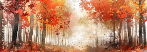 Autumn fall watercolor forest design element wallpaper background