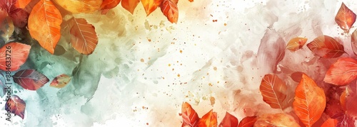 Autumn fall watercolor leaves design element wallpaper background

