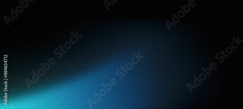 Fototapeta Naklejka Na Ścianę i Meble -  Dark grainy background, glowing blue abstract noise texture shape on black banner poster header backdrop, copy space